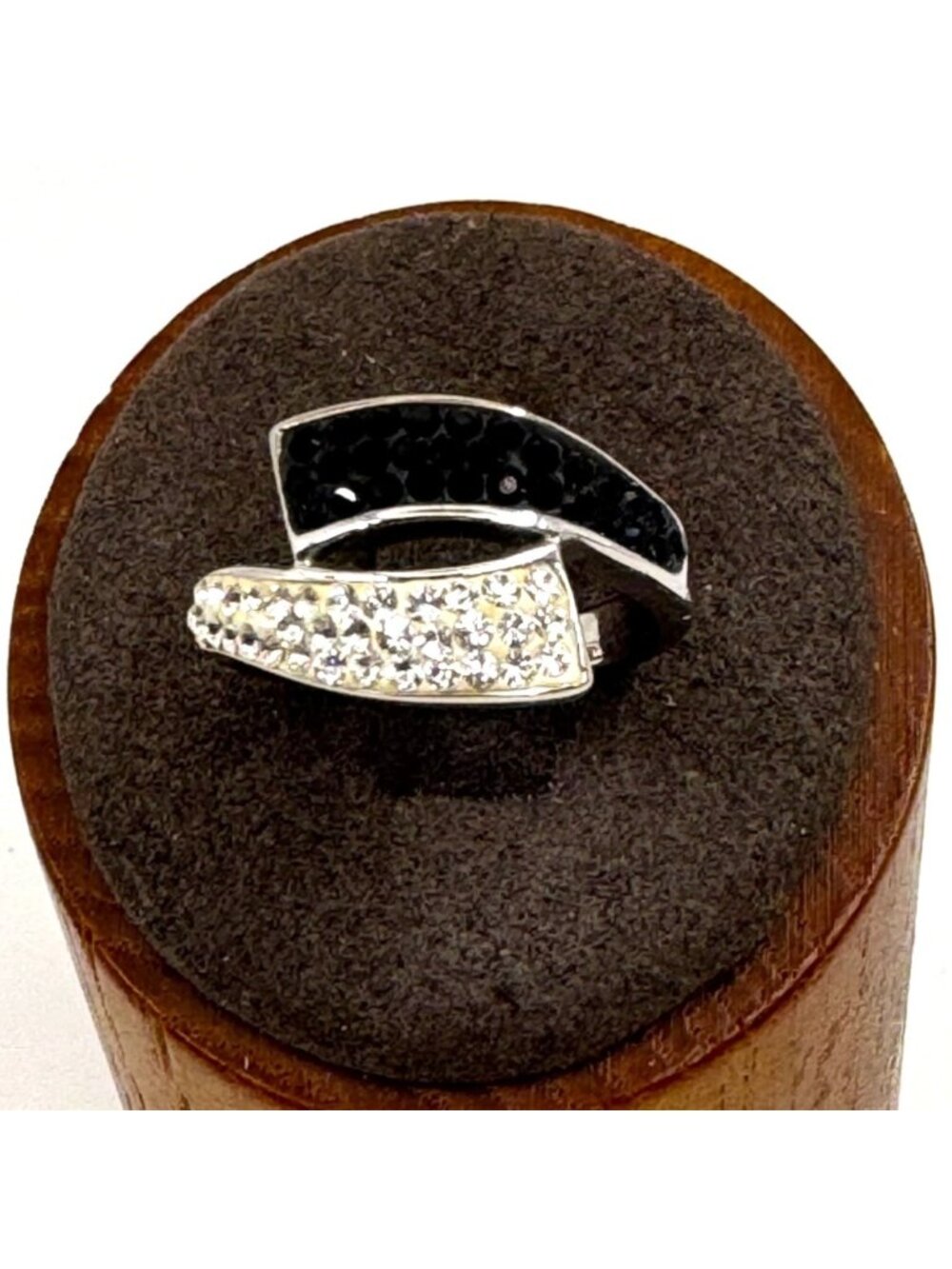 Black & White Cubic Zirconia Bypass Ring Sterling Silver 925 Size 6.75